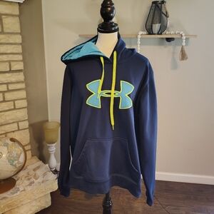 Under Armour Men's Navy and Neon Yellow Hoodie
